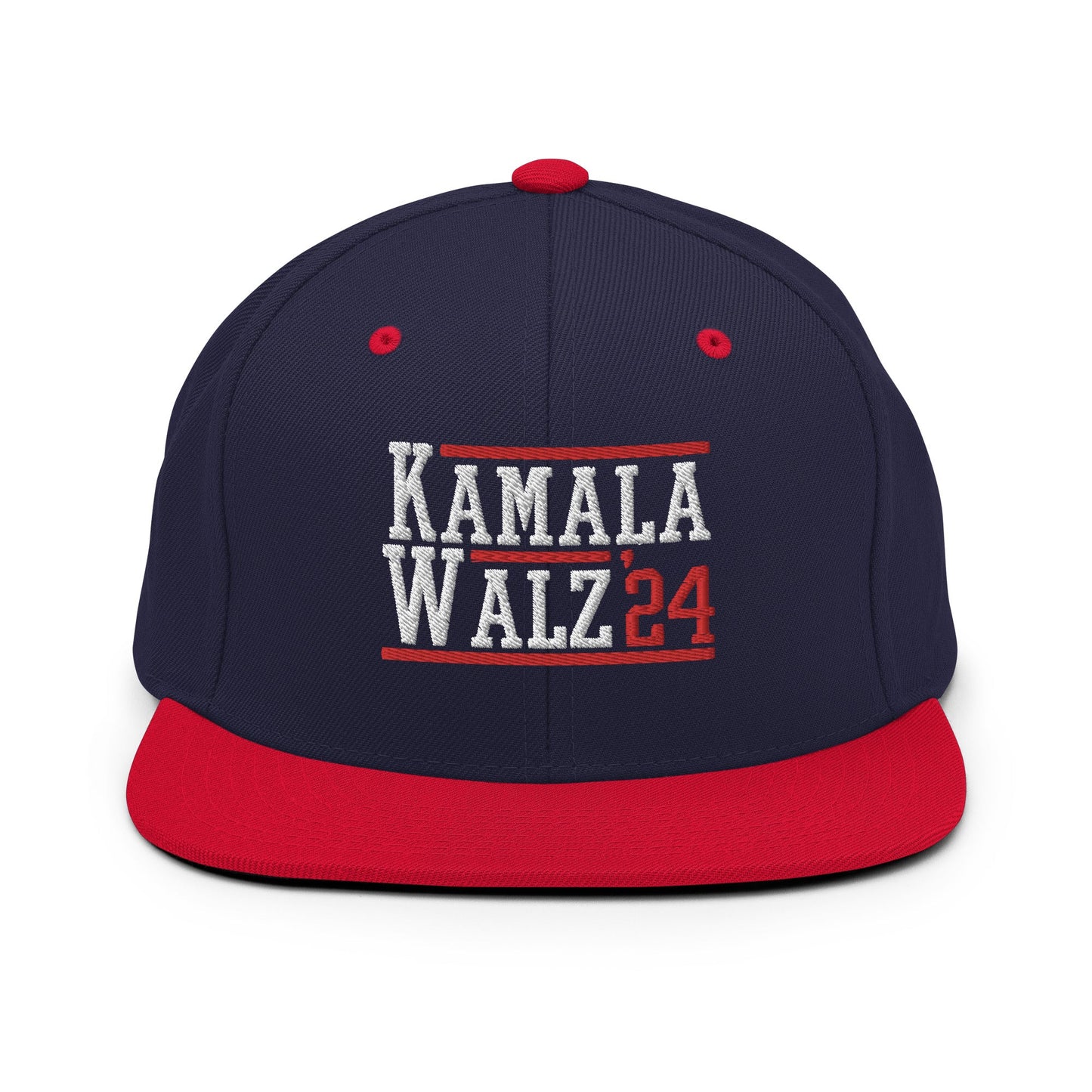 Kamala Harris Tim Walz 2024 Flat Bill Brim Snapback Hat Navy Red