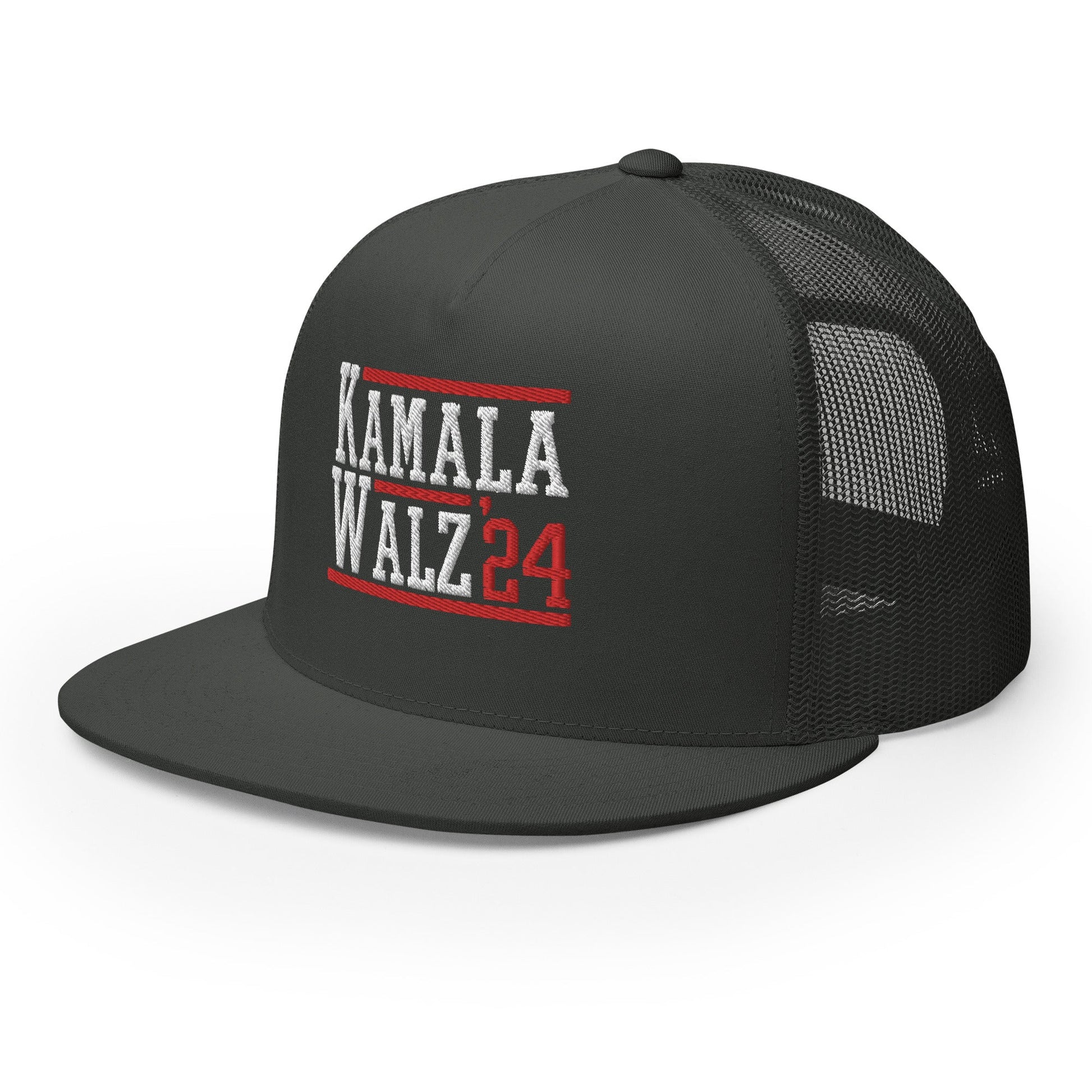 Kamala Harris Tim Walz 2024 Flat Bill Brim Trucker Hat Charcoal