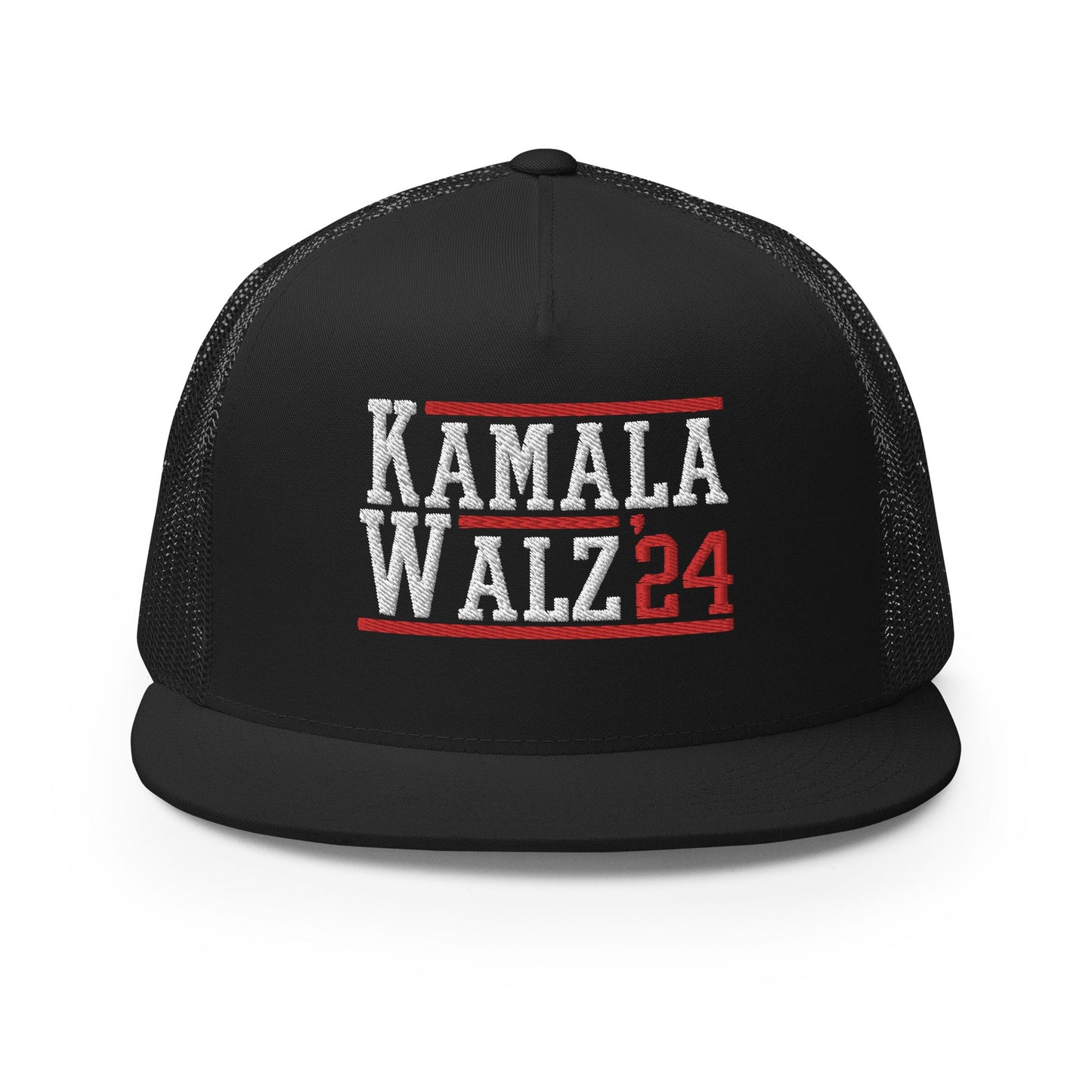 Kamala Harris Tim Walz 2024 Flat Bill Brim Trucker Hat Black