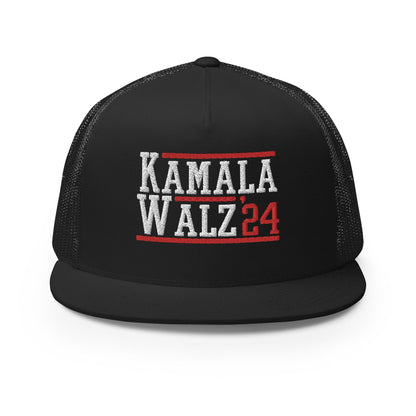 Kamala Harris Tim Walz 2024 Flat Bill Brim Trucker Hat Black