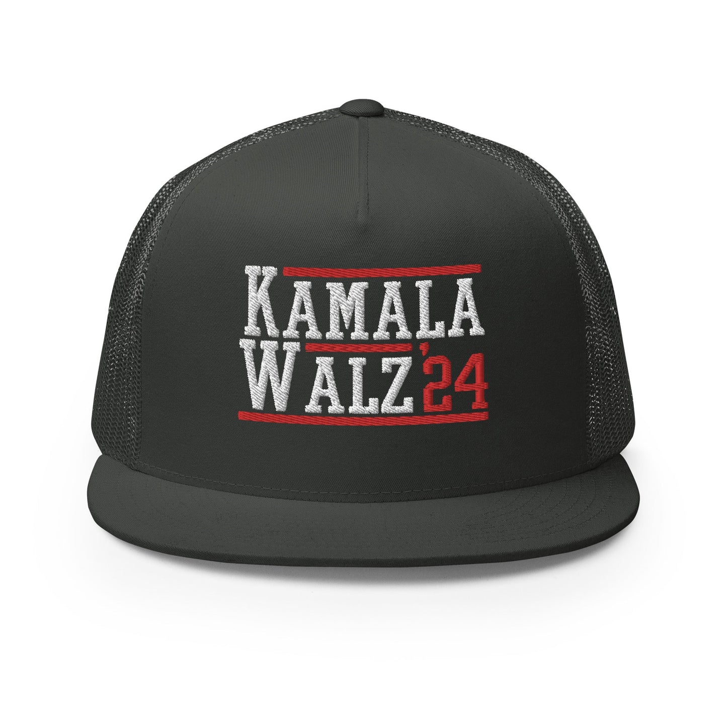 Kamala Harris Tim Walz 2024 Flat Bill Brim Trucker Hat Charcoal