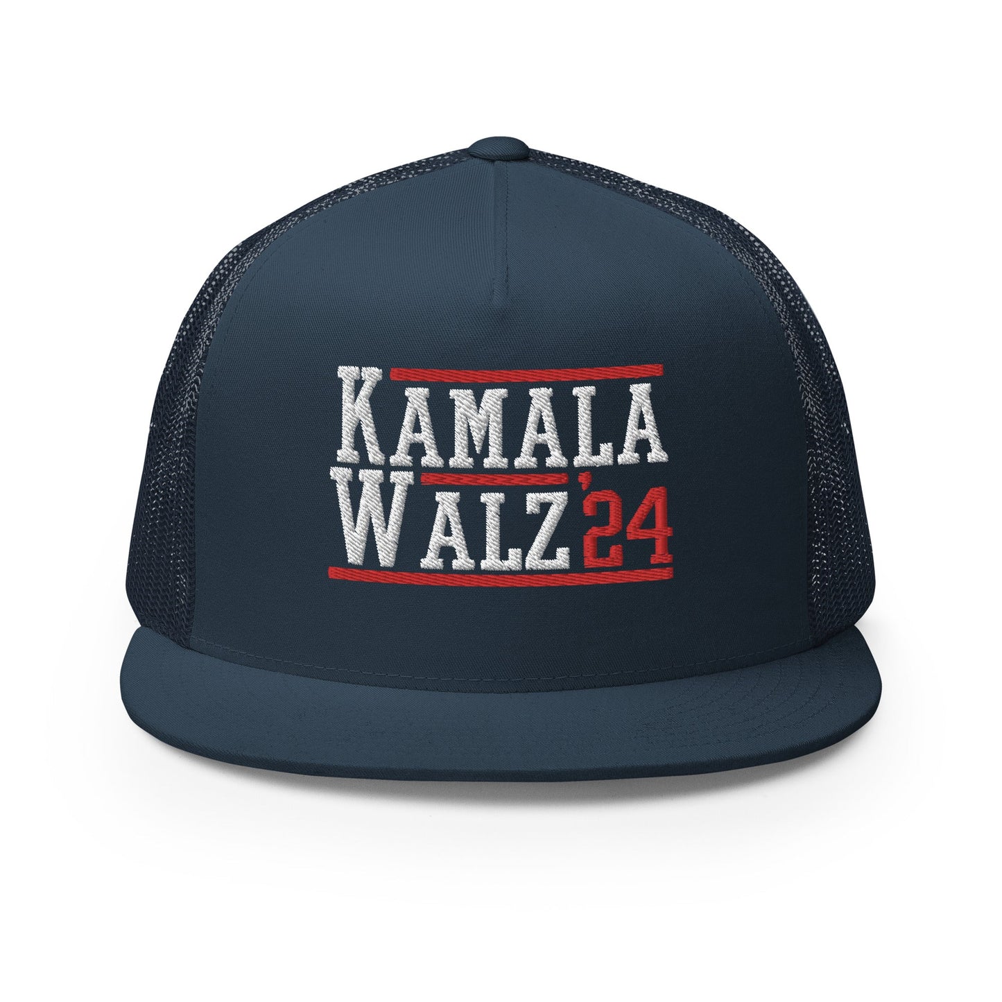 Kamala Harris Tim Walz 2024 Flat Bill Brim Trucker Hat Navy