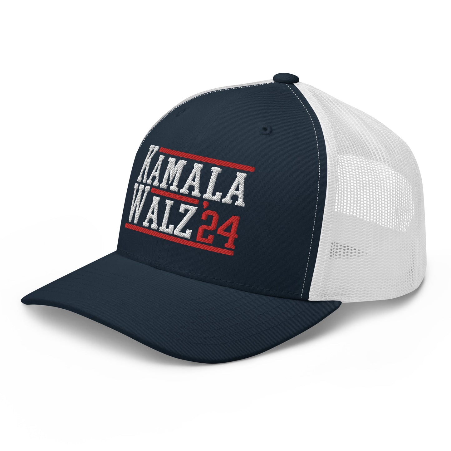 Kamala Harris Tim Walz 2024 Retro Trucker Hat Navy White