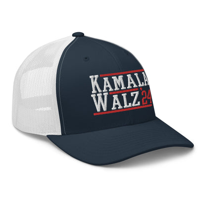 Kamala Harris Tim Walz 2024 Retro Trucker Hat Navy White