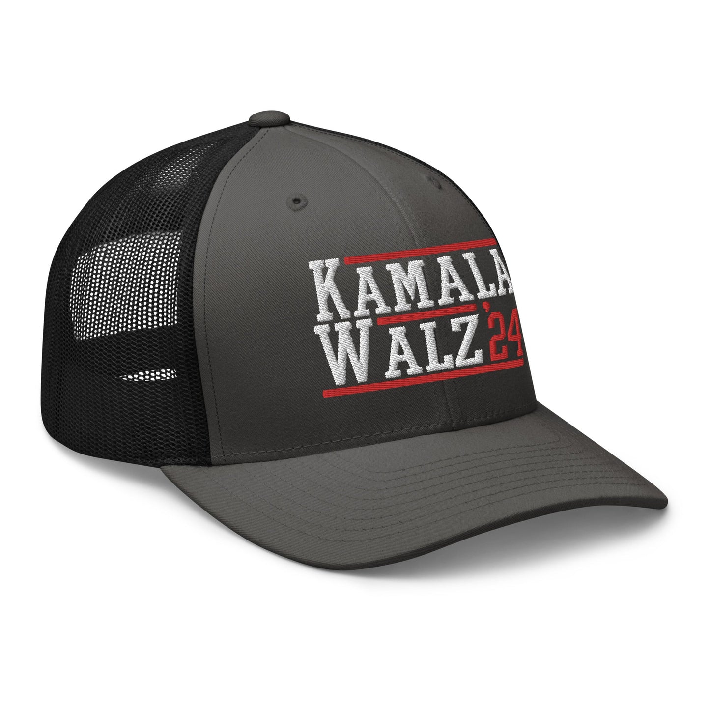 Kamala Harris Tim Walz 2024 Retro Trucker Hat Charcoal Black