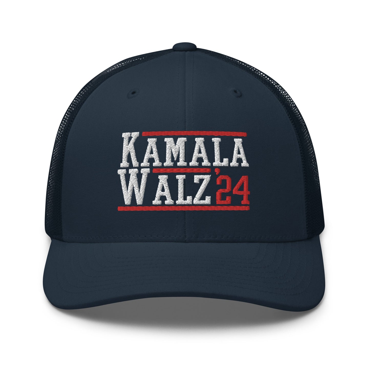 Kamala Harris Tim Walz 2024 Retro Trucker Hat Navy