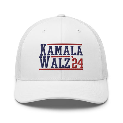 Kamala Harris Tim Walz 2024 Retro Trucker Hat White