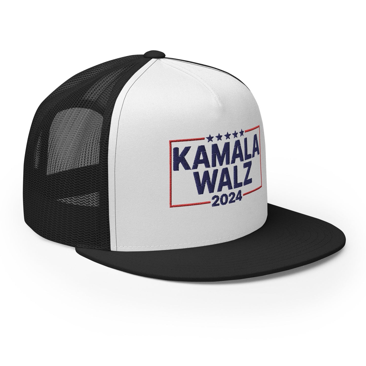 Kamala Harris Tim Walz 24 2024 Flat Bill Brim Trucker Hat Black White Black