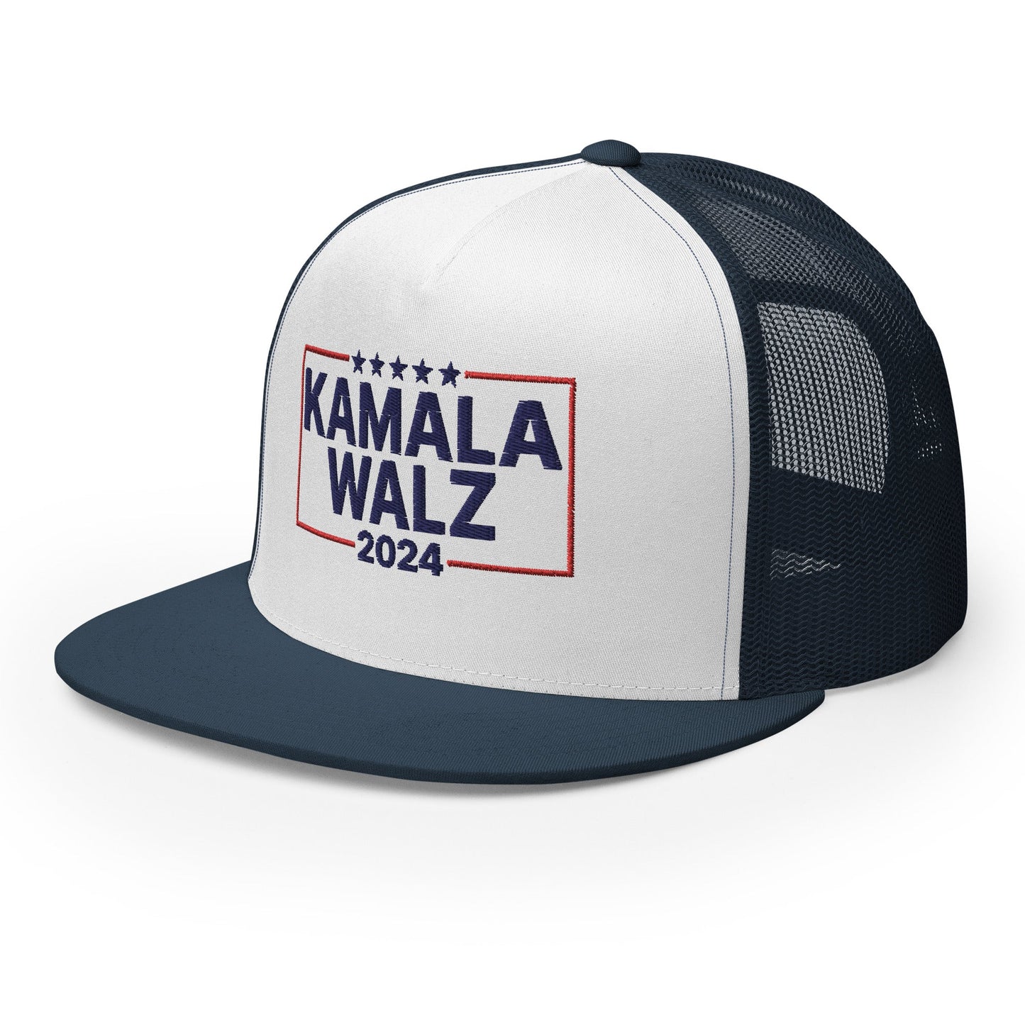 Kamala Harris Tim Walz 24 2024 Flat Bill Brim Trucker Hat Navy White Navy