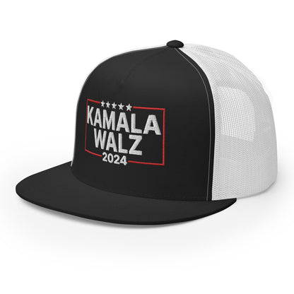 Kamala Harris Tim Walz 24 2024 Flat Bill Brim Trucker Hat Navy