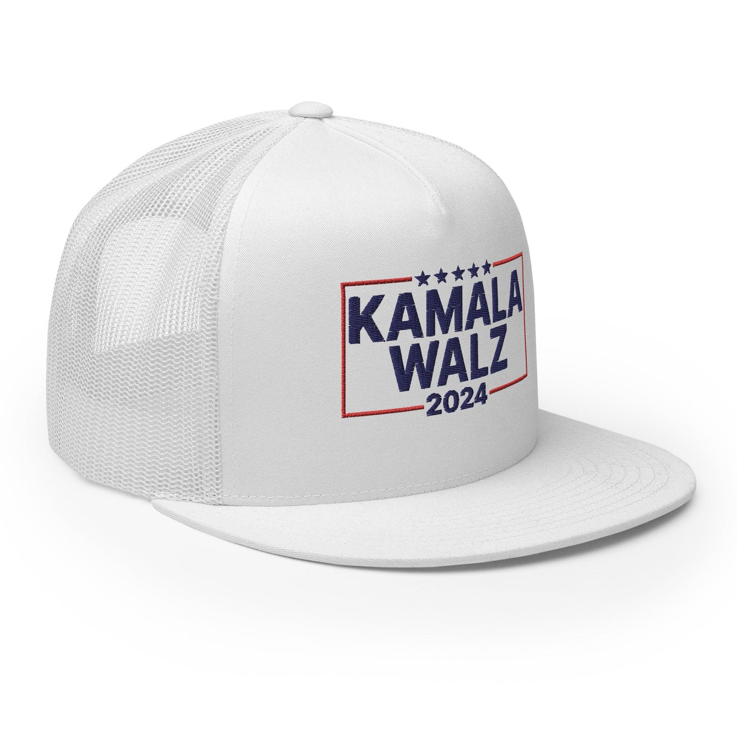 Kamala Harris Tim Walz 24 2024 Flat Bill Brim Trucker Hat White