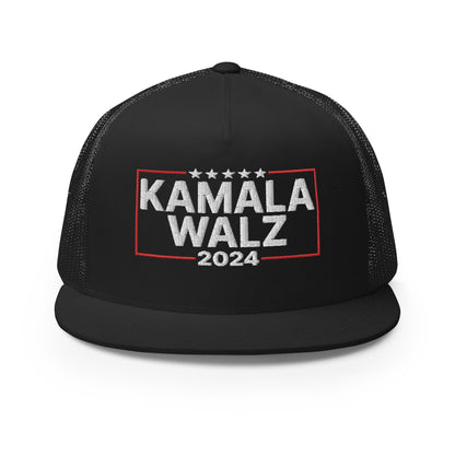 Kamala Harris Tim Walz 24 2024 Flat Bill Brim Trucker Hat Black