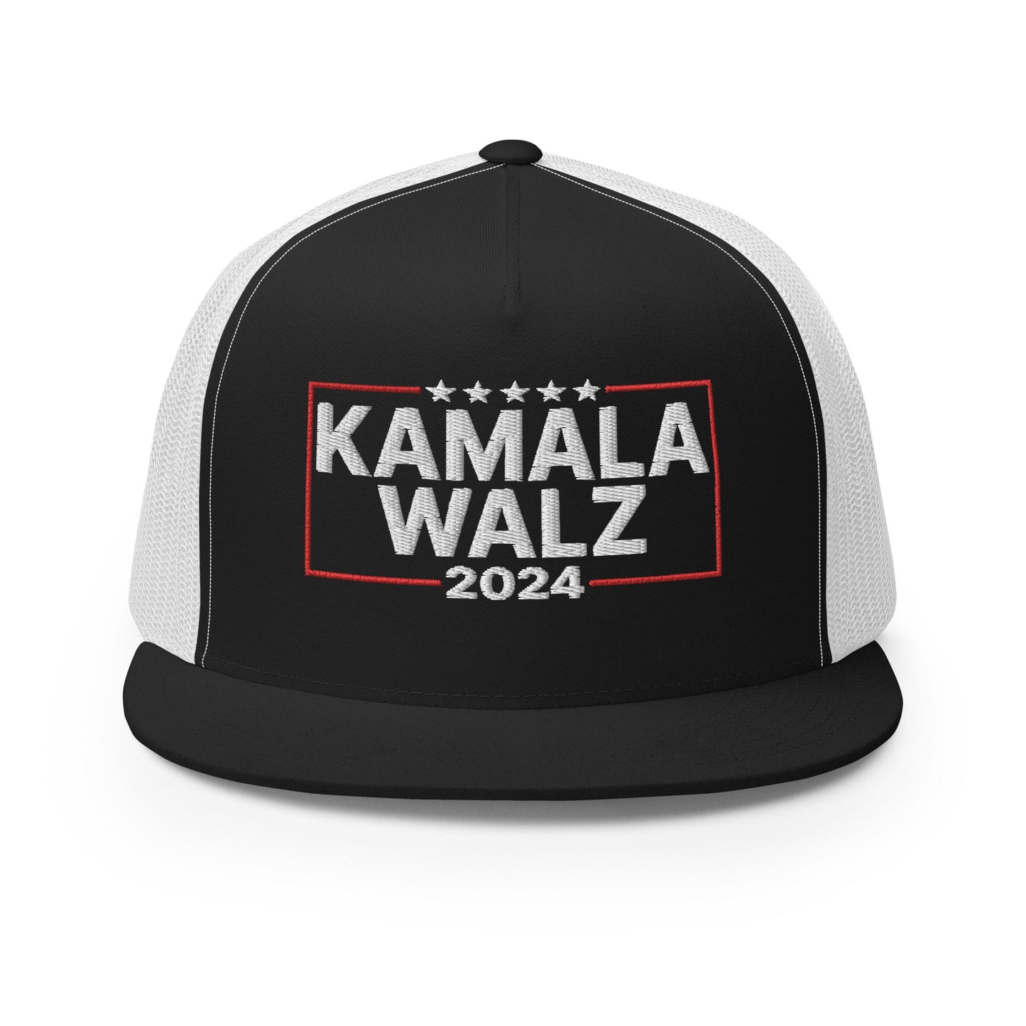 Kamala Harris Tim Walz 24 2024 Flat Bill Brim Trucker Hat Black White