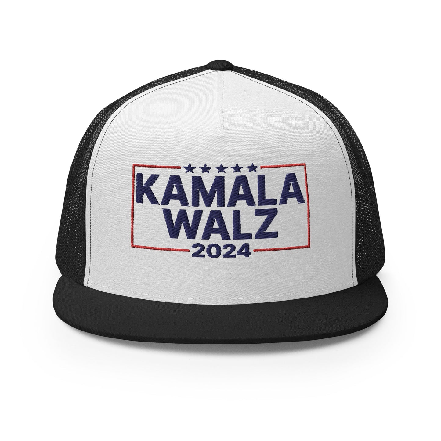 Kamala Harris Tim Walz 24 2024 Flat Bill Brim Trucker Hat Black White Black