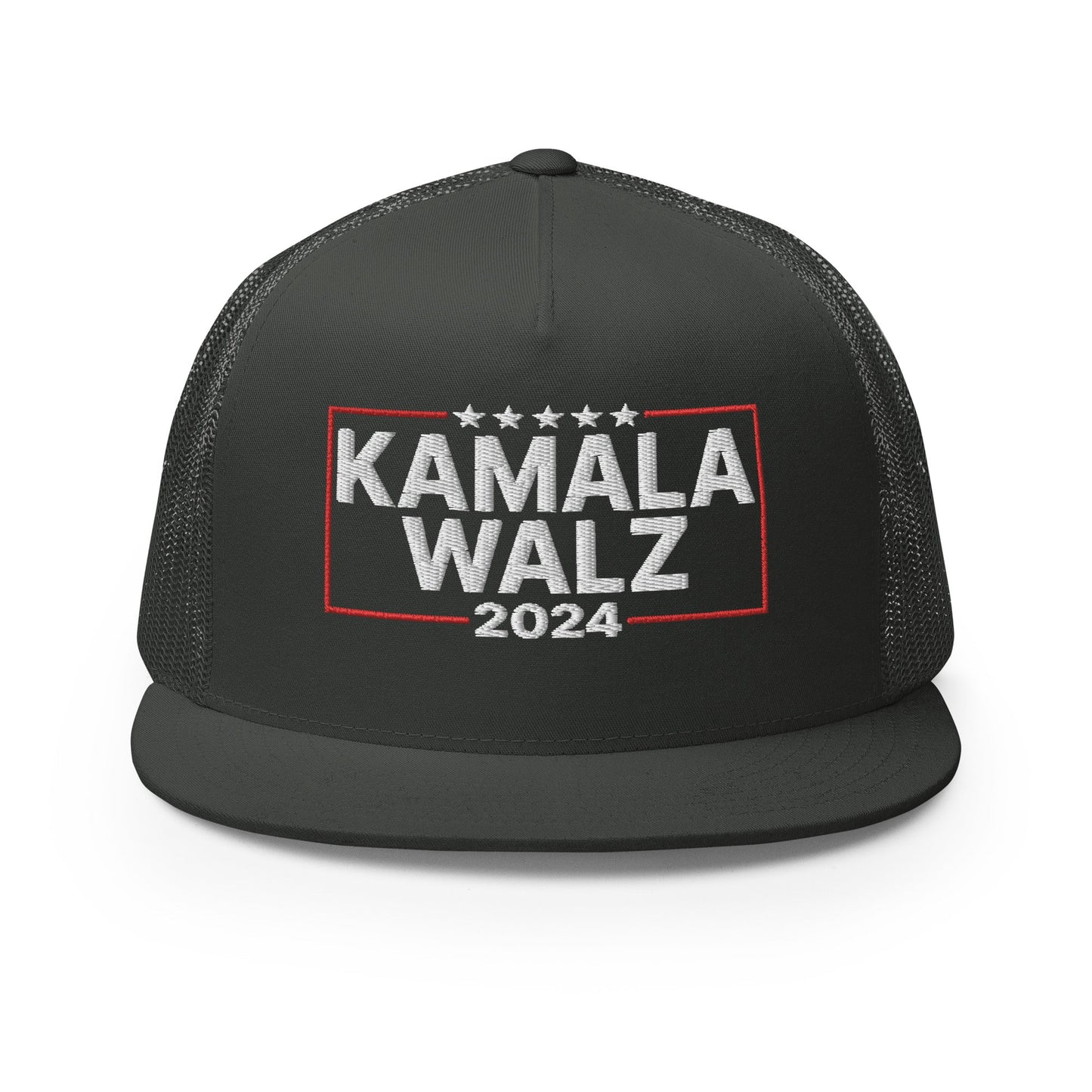 Kamala Harris Tim Walz 24 2024 Flat Bill Brim Trucker Hat Charcoal