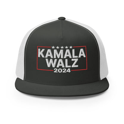 Kamala Harris Tim Walz 24 2024 Flat Bill Brim Trucker Hat Charcoal White