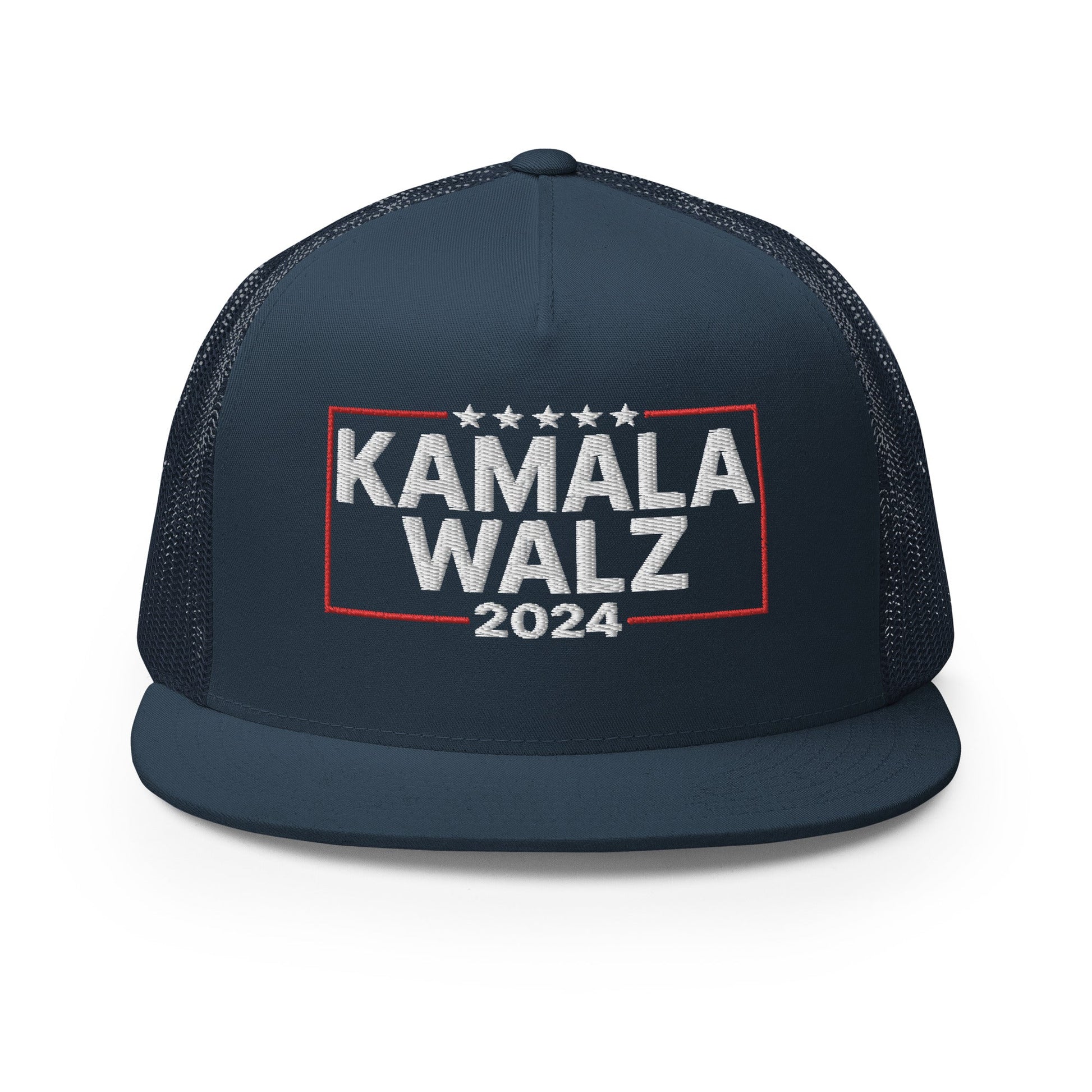 Kamala Harris Tim Walz 24 2024 Flat Bill Brim Trucker Hat Navy