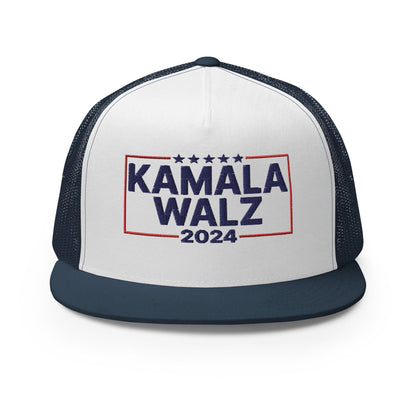 Kamala Harris Tim Walz 24 2024 Flat Bill Brim Trucker Hat Navy White Navy