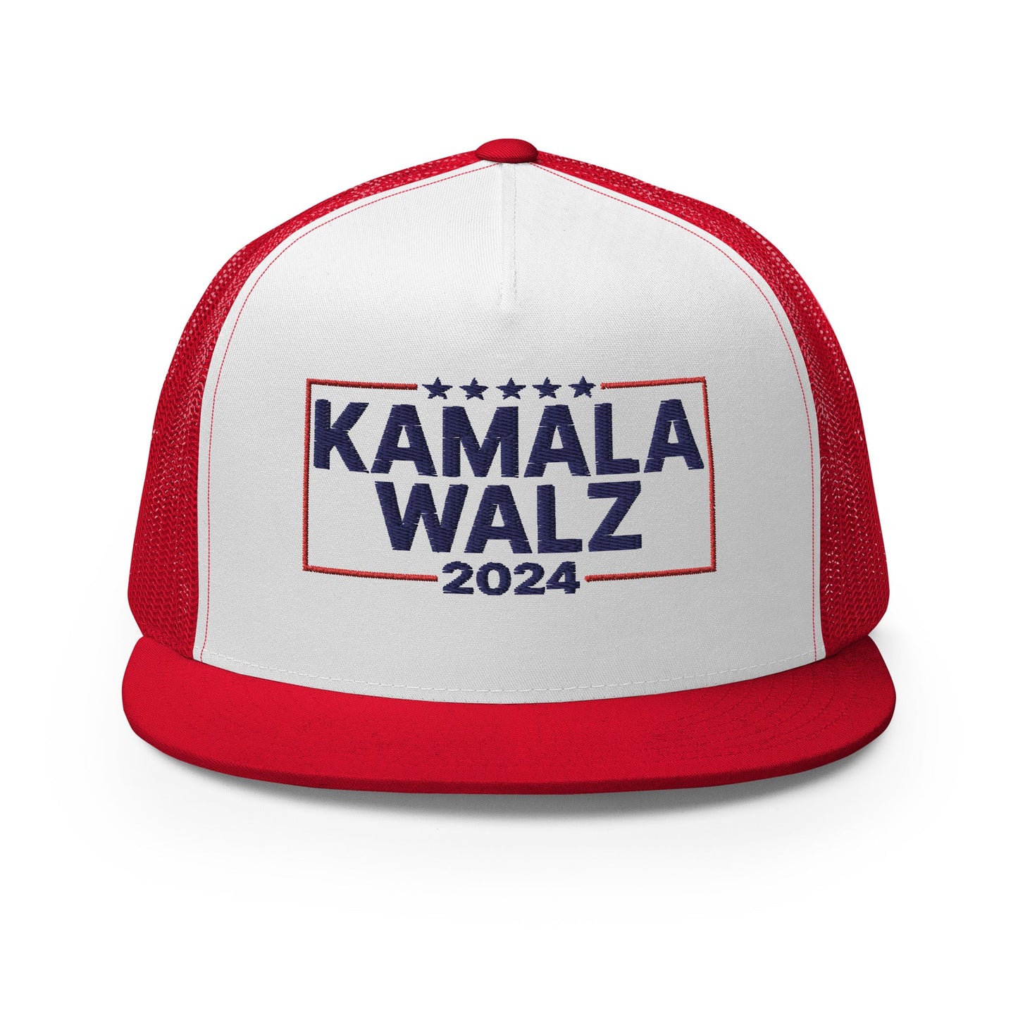 Kamala Harris Tim Walz 24 2024 Flat Bill Brim Trucker Hat Red White Red