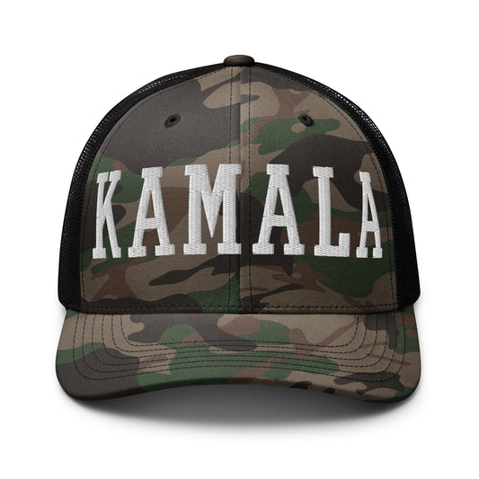 Kamala Harris Varisty Letterman Block Camo Trucker Hat Camo Black