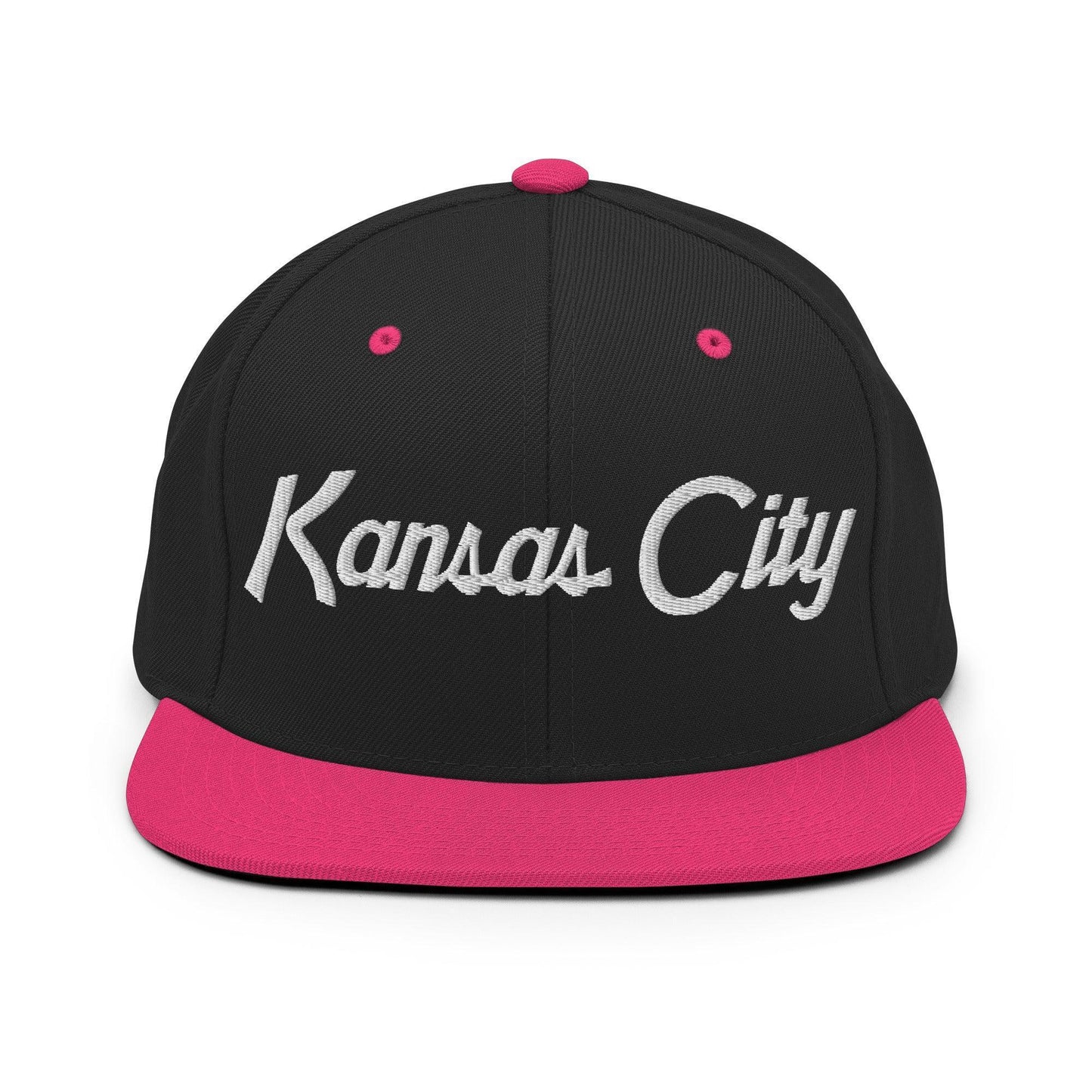 Kansas City Script Snapback Hat Black Neon Pink