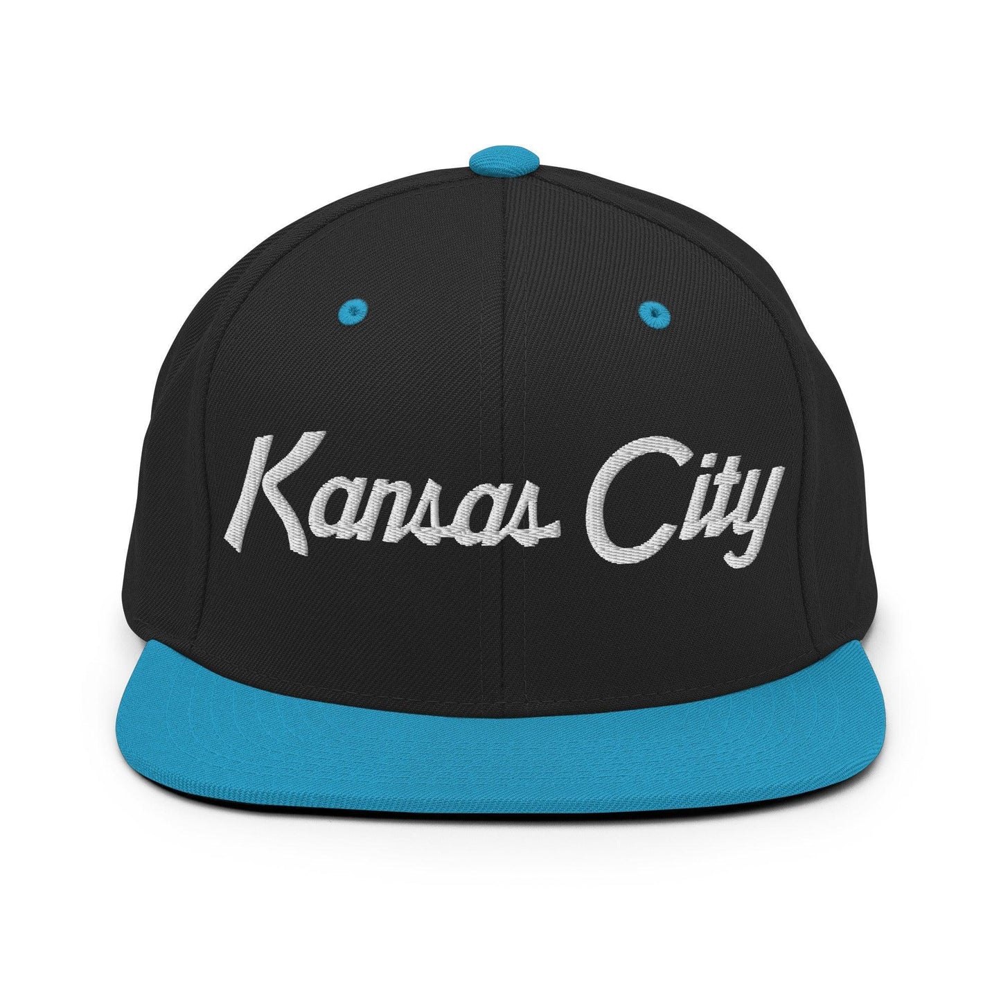 Kansas City Script Snapback Hat Black Teal