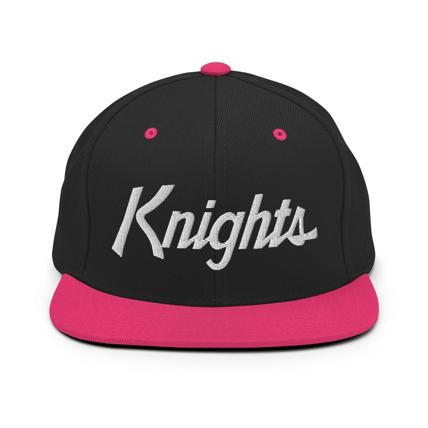 Knights School Mascot Script Snapback Hat Black Neon Pink