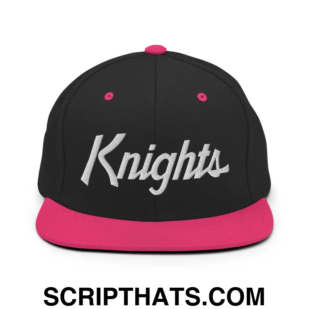 Knights School Mascot Script Snapback Hat Black Neon Pink