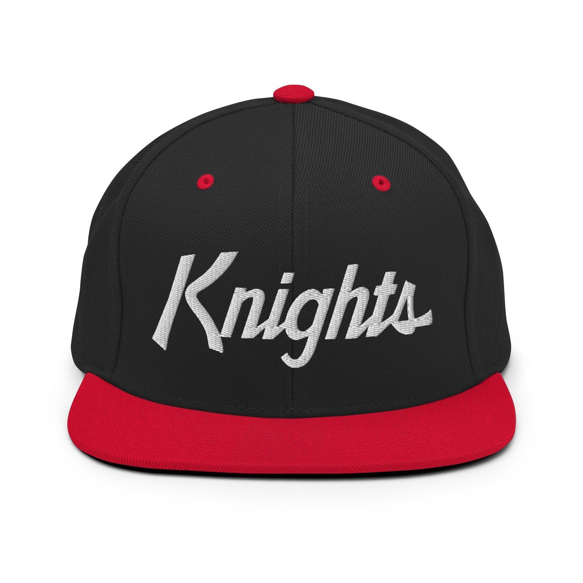 Knights School Mascot Script Snapback Hat Black Red