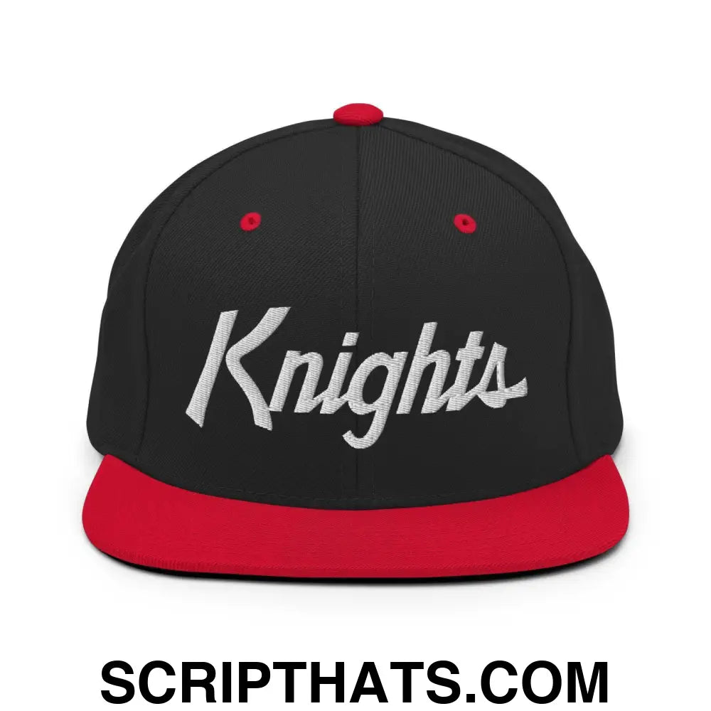 Knights School Mascot Script Snapback Hat Black Red