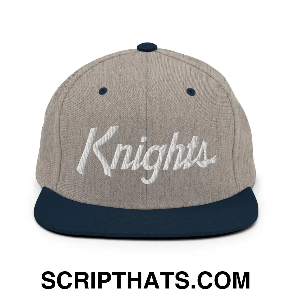 Knights School Mascot Script Snapback Hat Heather Grey Navy