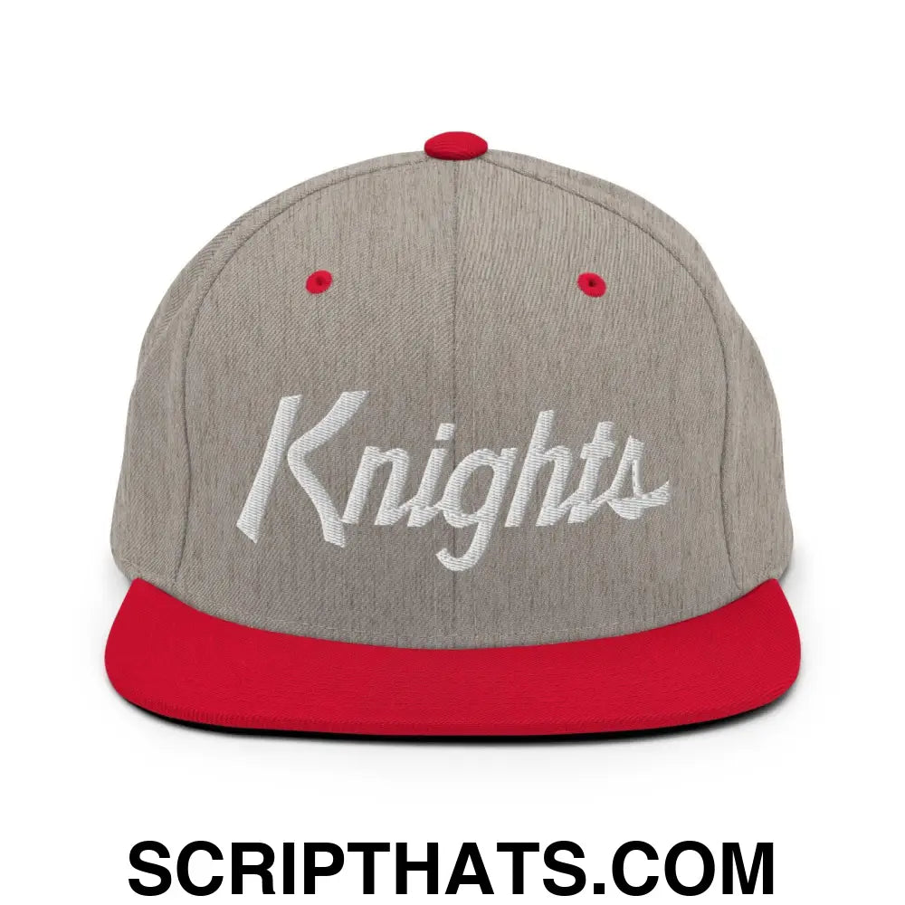 Knights School Mascot Script Snapback Hat Heather Grey Red