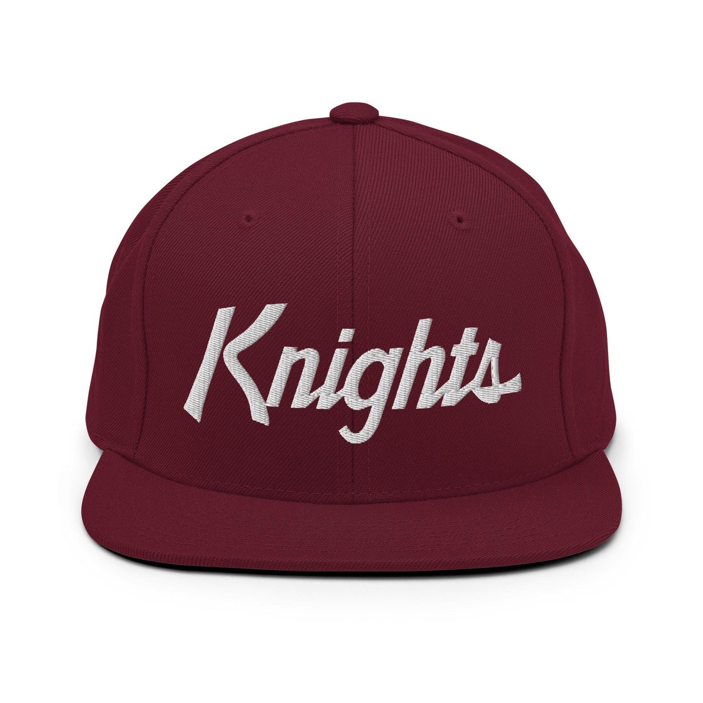 Knights School Mascot Script Snapback Hat Maroon