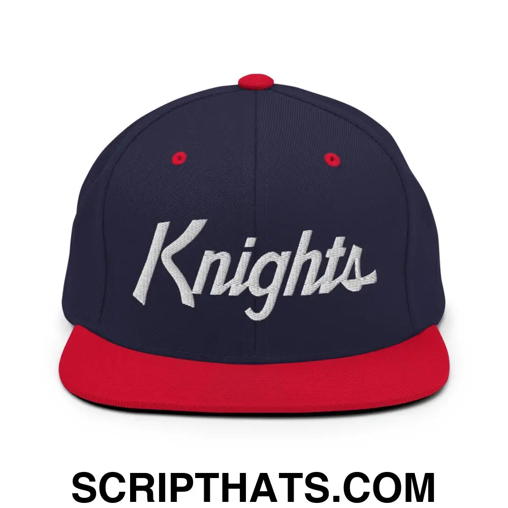 Knights School Mascot Script Snapback Hat Navy Red