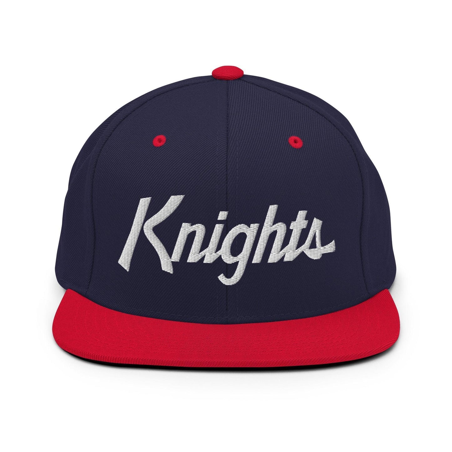 Knights School Mascot Script Snapback Hat Navy Red