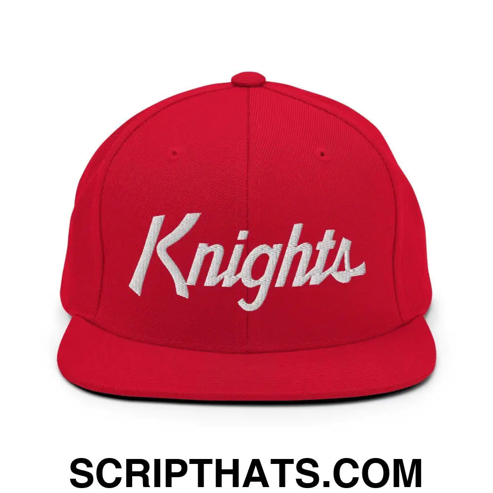 Knights School Mascot Script Snapback Hat Red