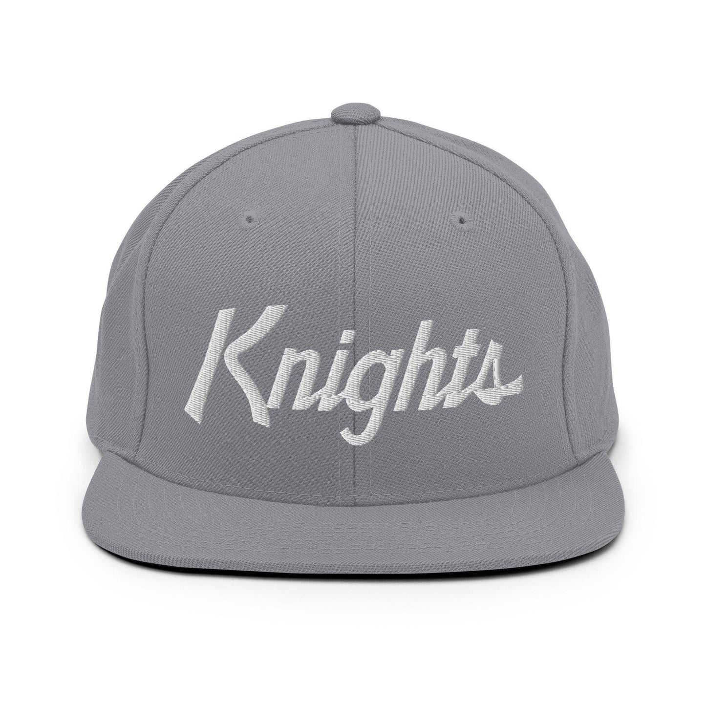 Knights School Mascot Script Snapback Hat Silver