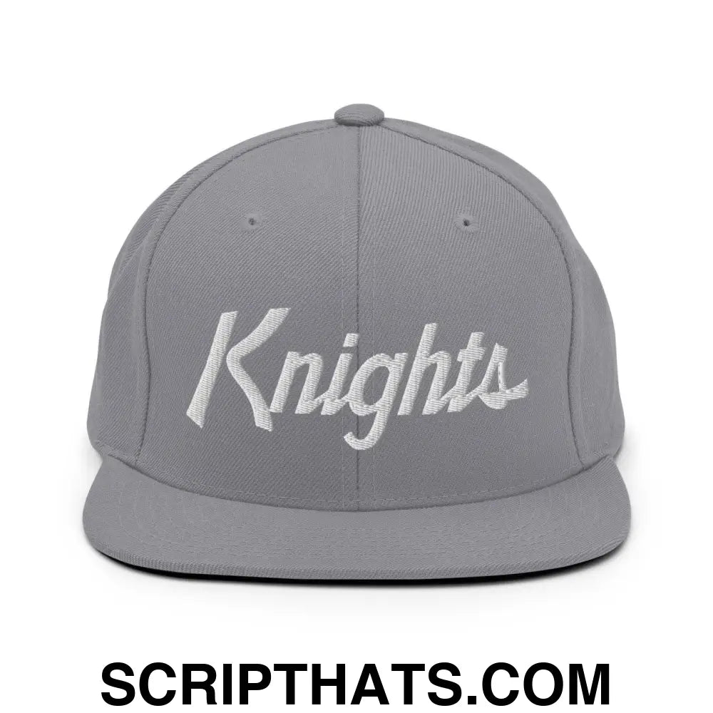 Knights School Mascot Script Snapback Hat Silver