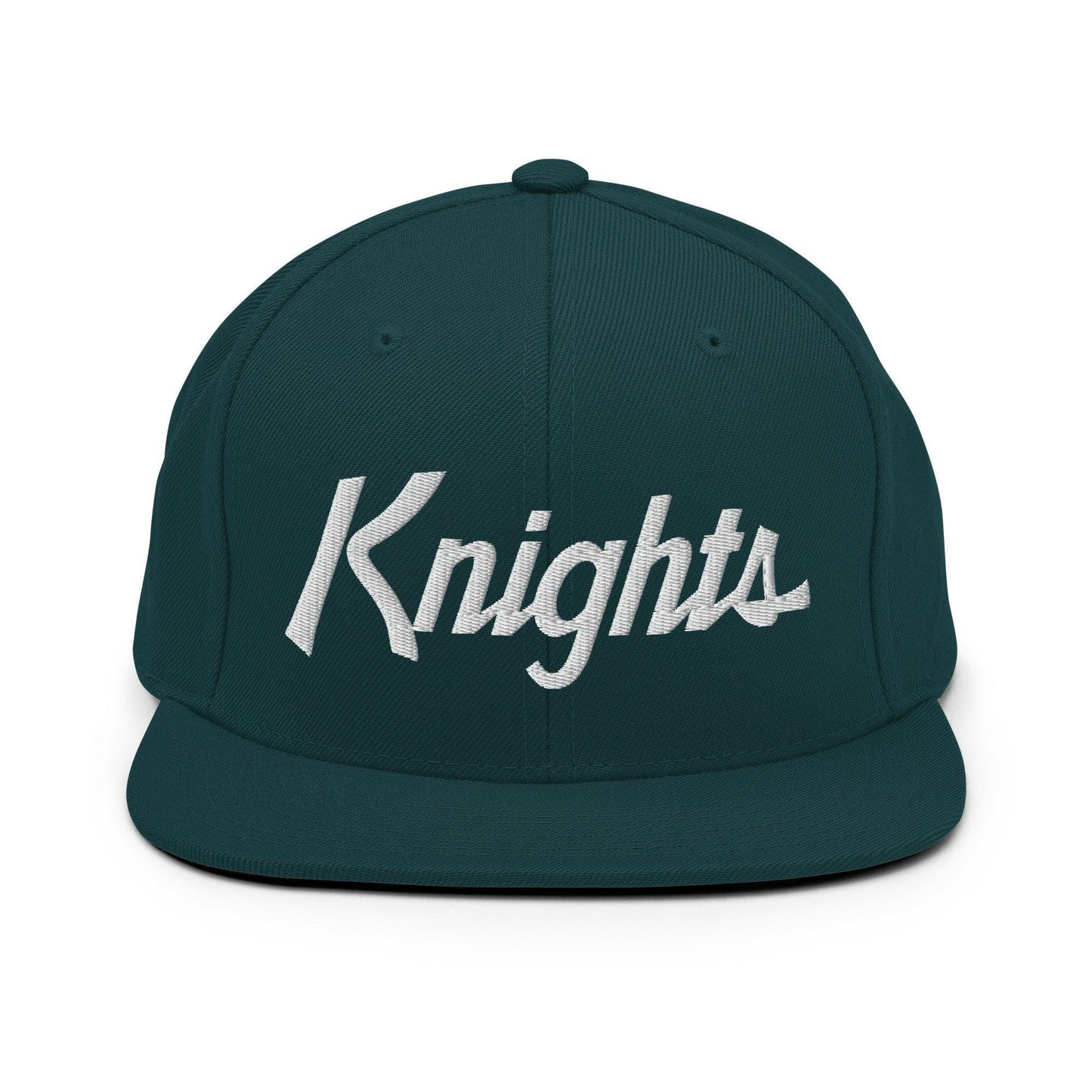 Knights School Mascot Script Snapback Hat Spruce