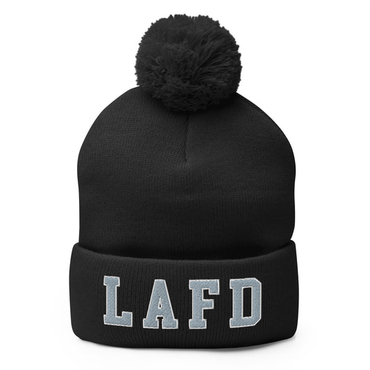 LAFD Los Angeles Fire Department Embroidered Knit Pom Pom Beanie Black