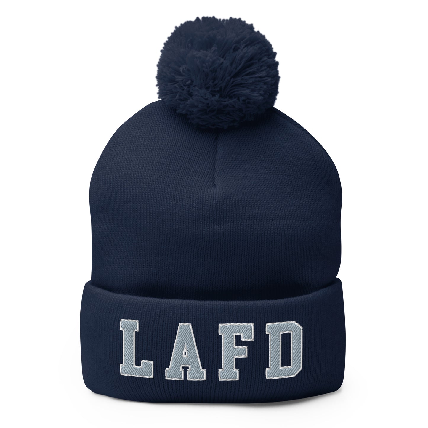 LAFD Los Angeles Fire Department Embroidered Knit Pom Pom Beanie Navy