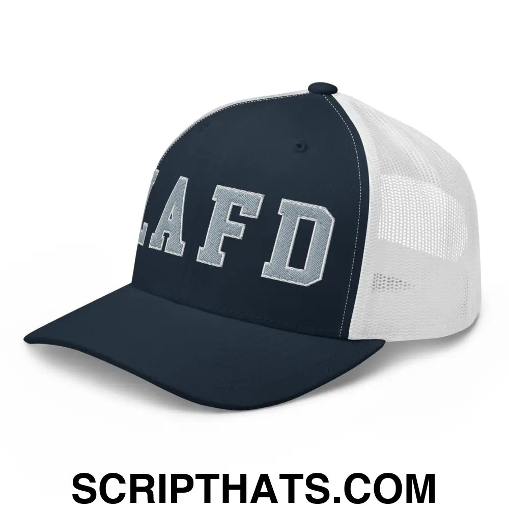 LAFD Los Angeles Fire Department Embroidered Mesh Trucker Hat Navy White