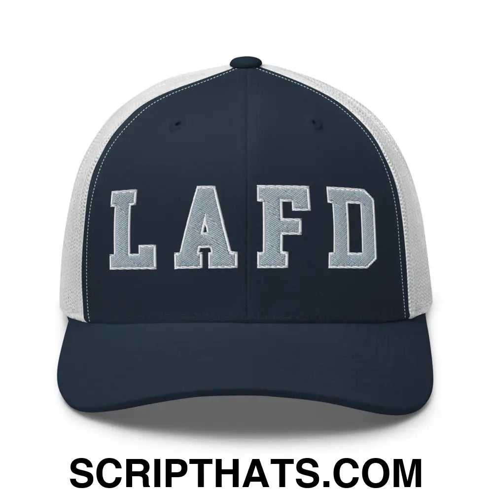 LAFD Los Angeles Fire Department Embroidered Mesh Trucker Hat Navy White