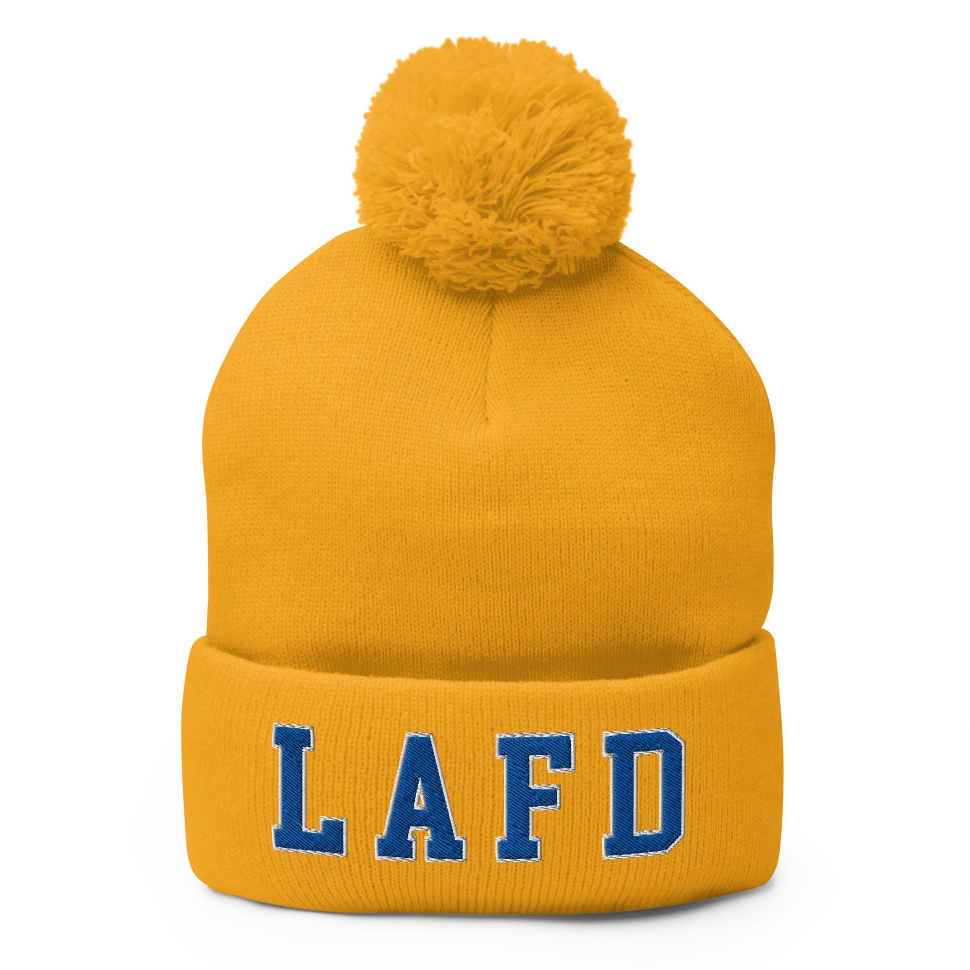 LAFD Los Angeles Fire Department Football Embroidered Knit Pom Pom Beanie Default Title