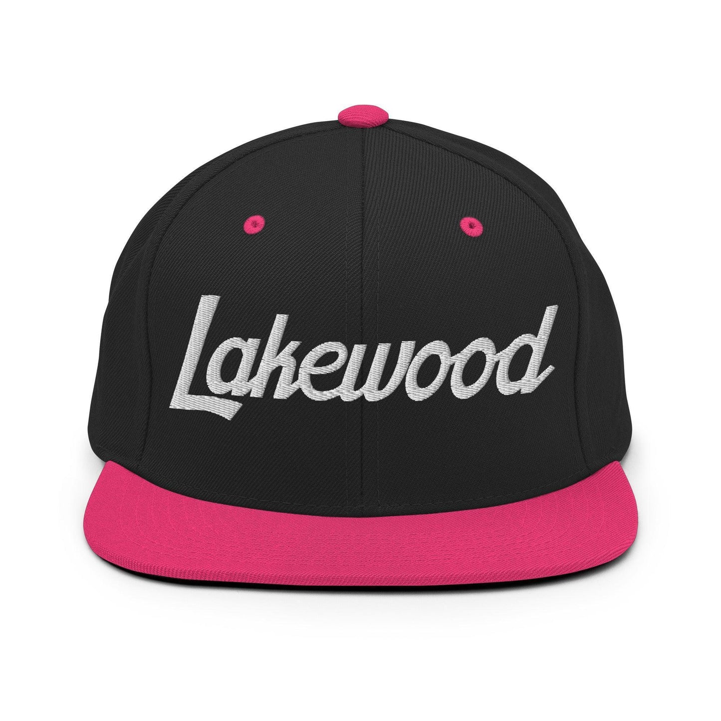 Lakewood Script Snapback Hat Black Neon Pink