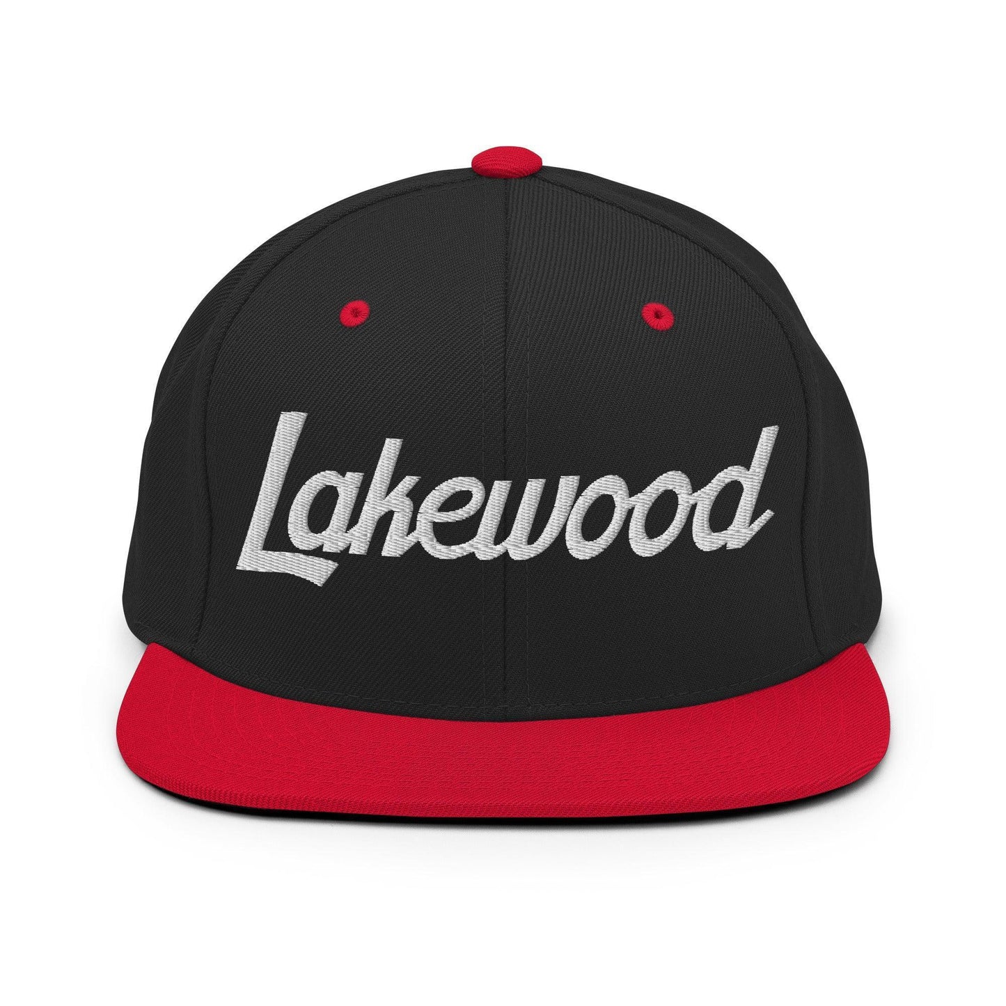 Lakewood Script Snapback Hat Black Red