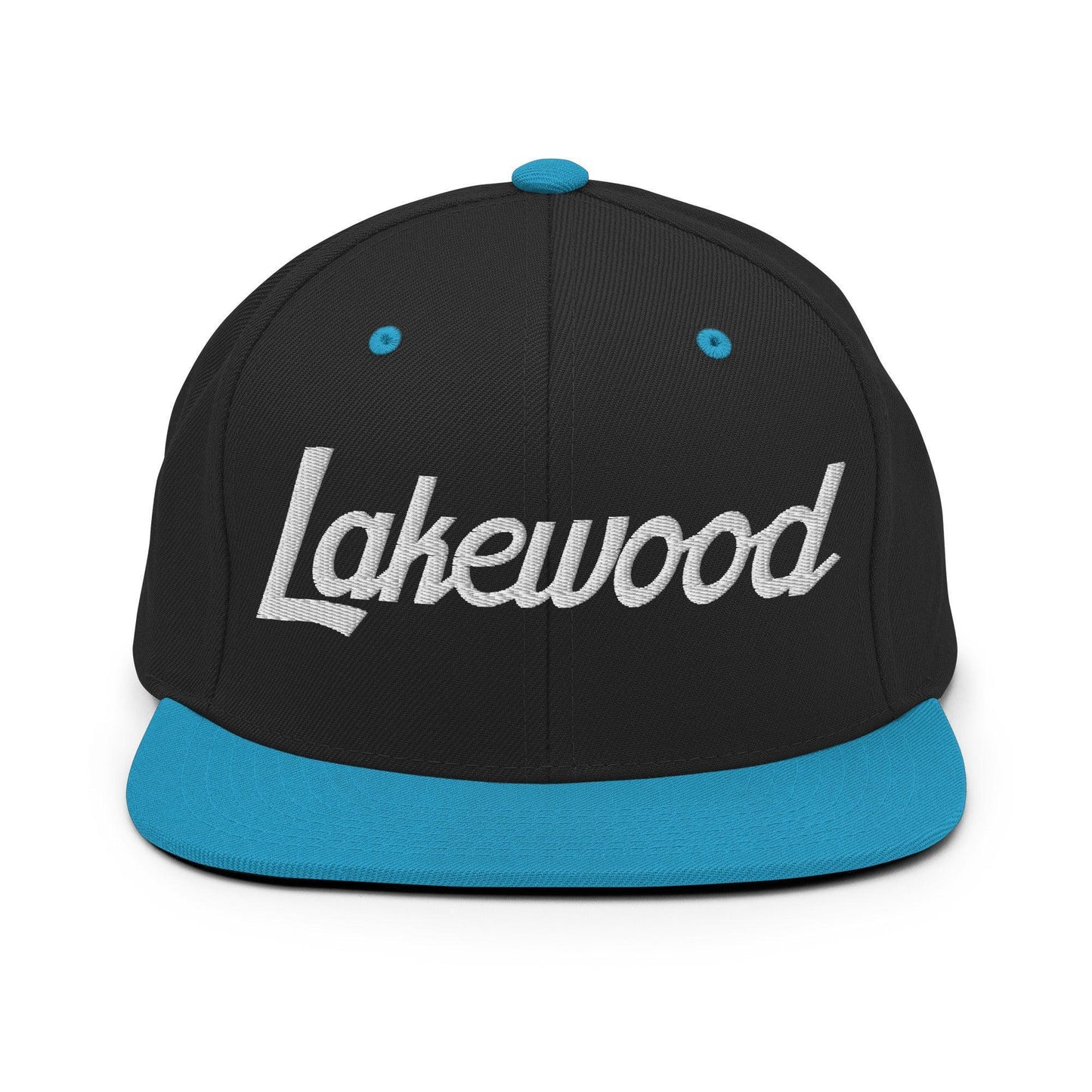 Lakewood Script Snapback Hat Black Teal