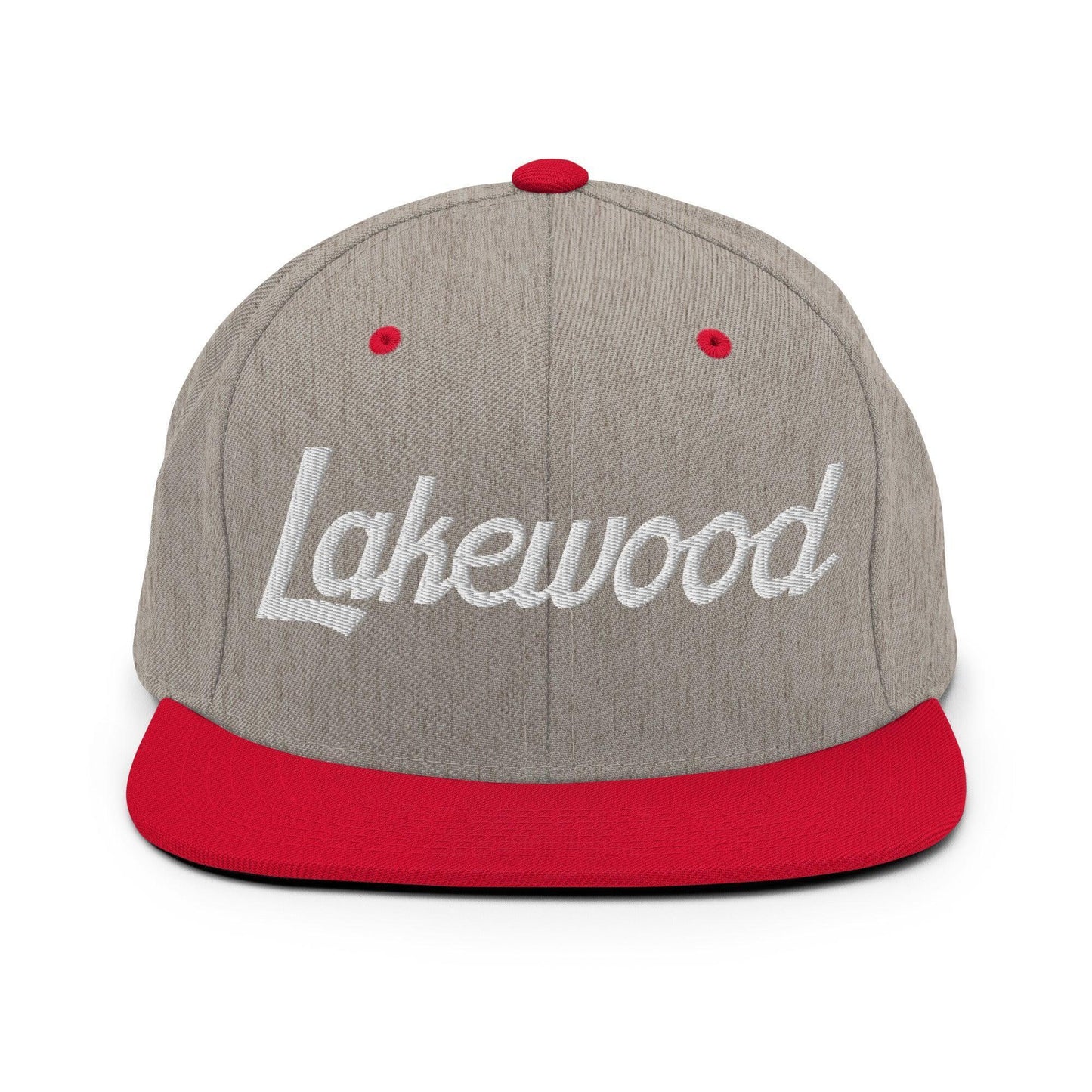 Lakewood Script Snapback Hat Heather Grey Red