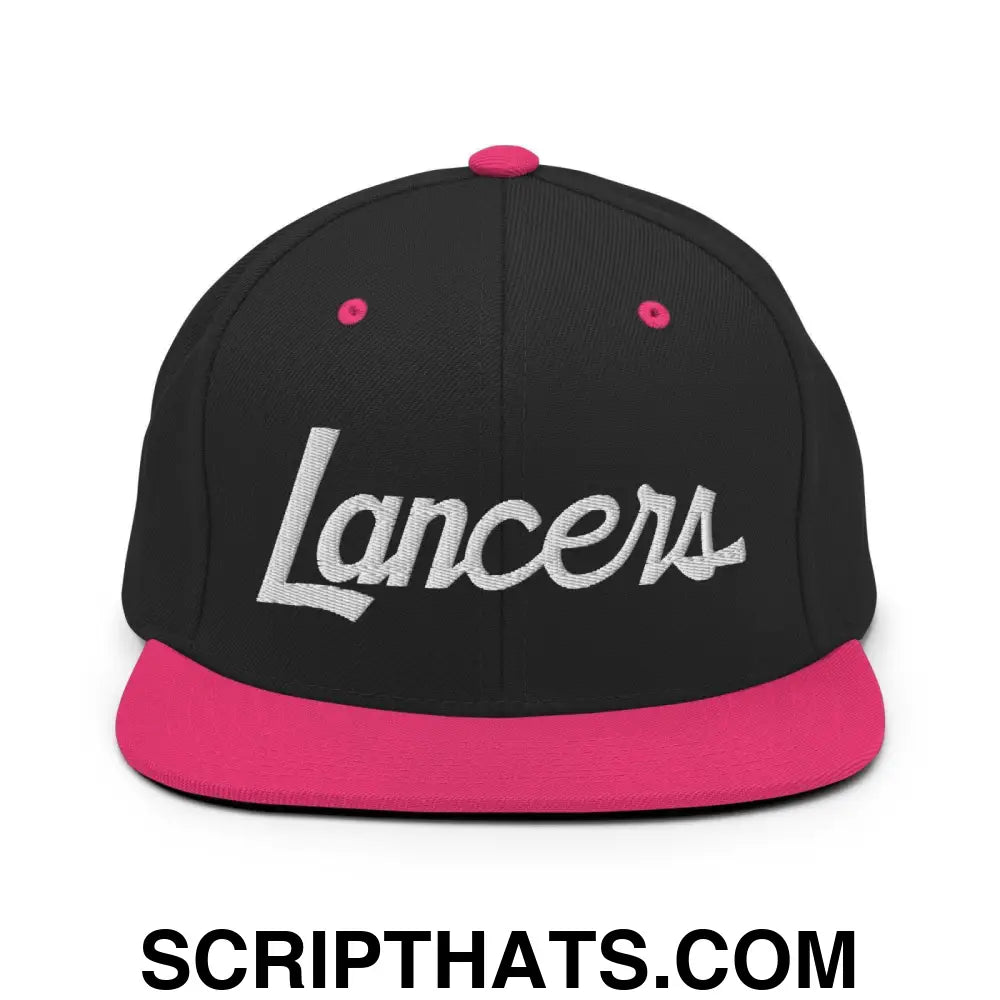 Lancers School Mascot Script Snapback Hat Black Neon Pink