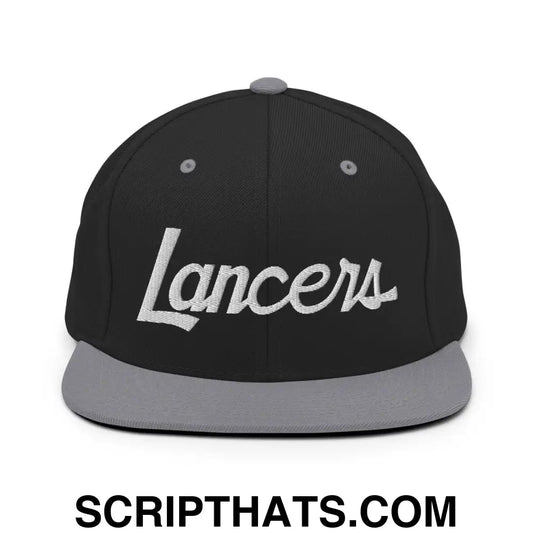 Lancers School Mascot Script Snapback Hat Black Silver